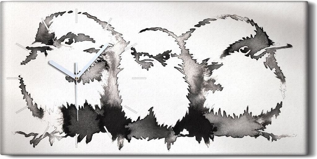 Wanduhr Bürouhr Leinwand Bild Geräuschlos 60x30 Tiere Tinte Chinesische Vögel - weiße Hände