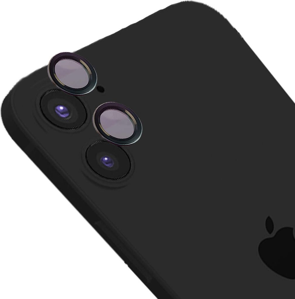 Glas für die Kamera mit Applikator für iPhone 12 / 12 Mini / 11, Bizon Glass Snap Lens, 1 Set, Schwarzer Rahmen