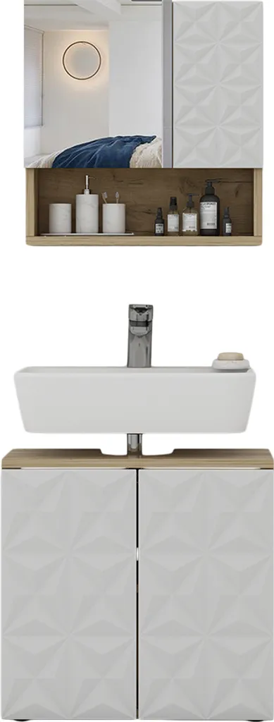 Meubles de Salle de Bain Vicco Edge Blanc Set de 2 Eléments Design Chic
