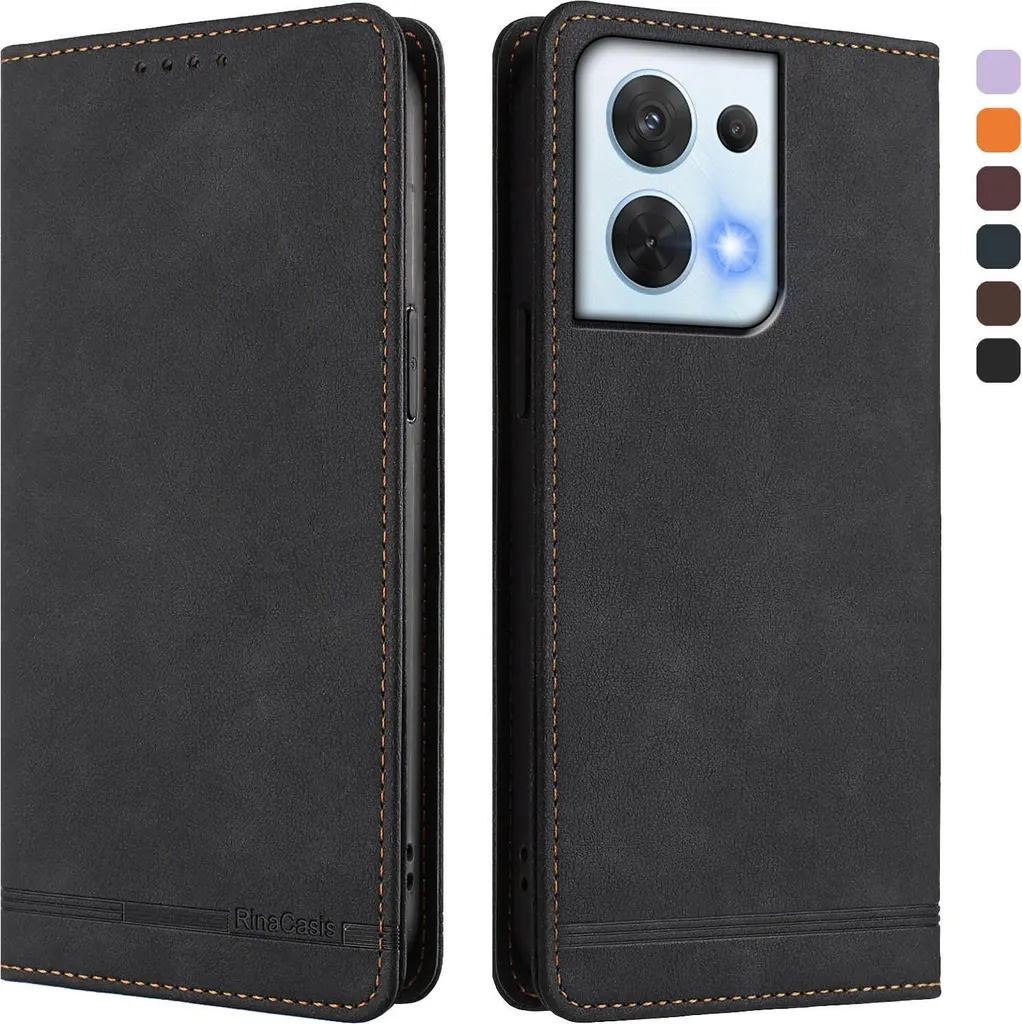 Custodia per Oppo Reno8 5G, custodia retro in Finto cuoio flip con supporto e slot per carte Nero