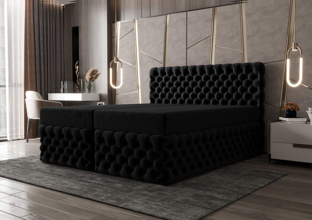 Boxspringbett 200x200 cm mit Bettkasten & Topper – Produktbild 