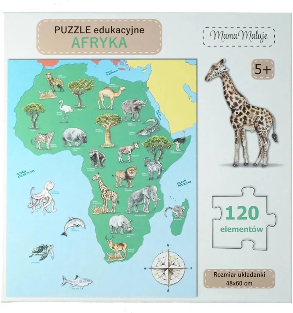 Grand puzzle éducatif de 120 pièces Afryka : un voyage illustré unique