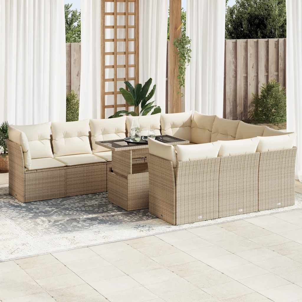 Maison Exclusive - 11-tlg. Garten-Sofagarnitur mit Kissen Beige Poly Rattan
