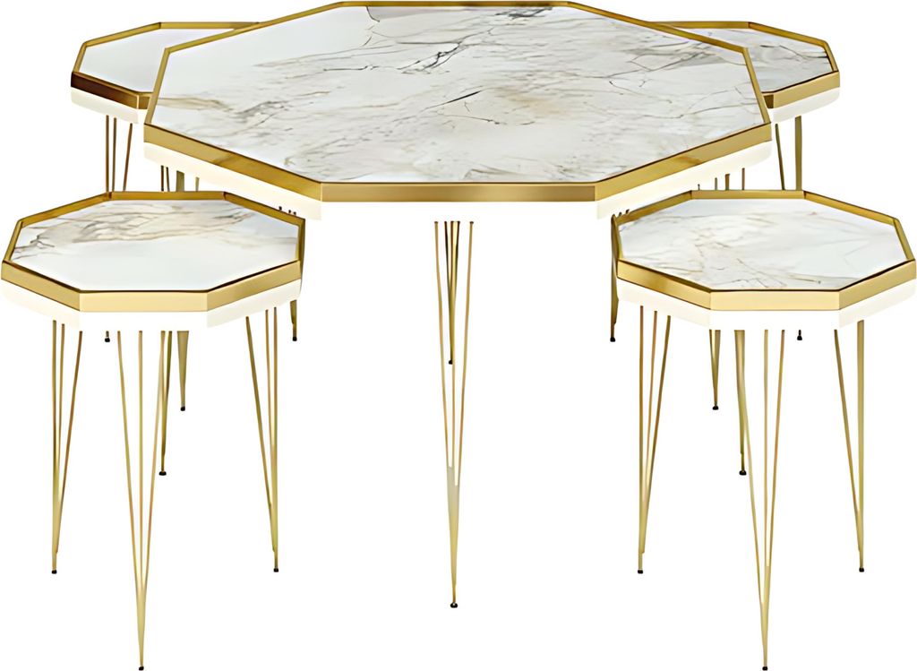 Elegantes weißes Wohnzimmer-Set aus MDF und Edelstahl