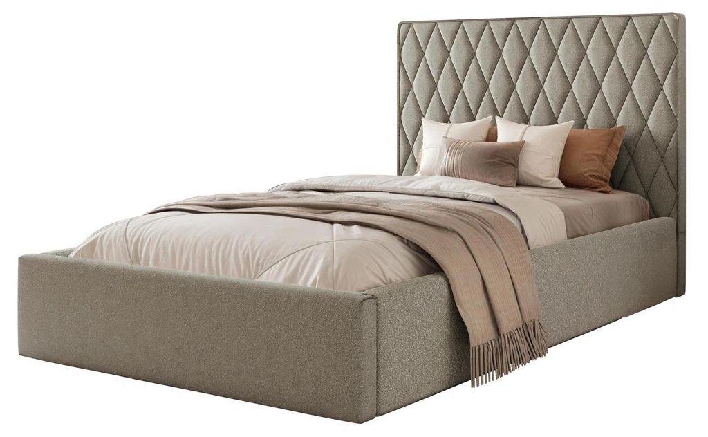 Polsterbett PONTI 120x200 Taupe Boucle Strukturstoff mit Bettkasten & Lattenrost Kompakt