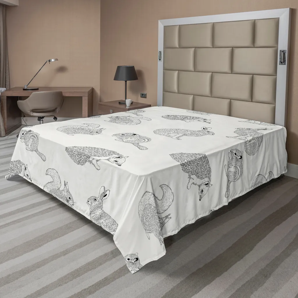 ABAKUHAUS Lenzuolo grigio, uccelli ornamentali su alberi, ali, piume, arte moderna, natura, lenzuolo morbido e confortevole per un letto decorativo, 1 pezzo, 266 cm x 260 cm, nero, bianco, grigio