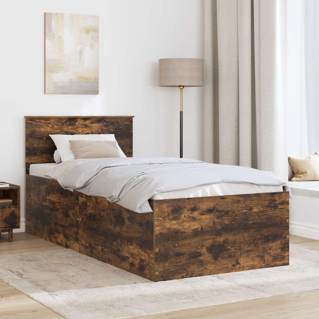 Langlebige Bettrahmen Geräucherte Eiche 75 x 190cm Holzwerkstoff - Möbel177440 - Klassische BettenJugendbett Tagesbett