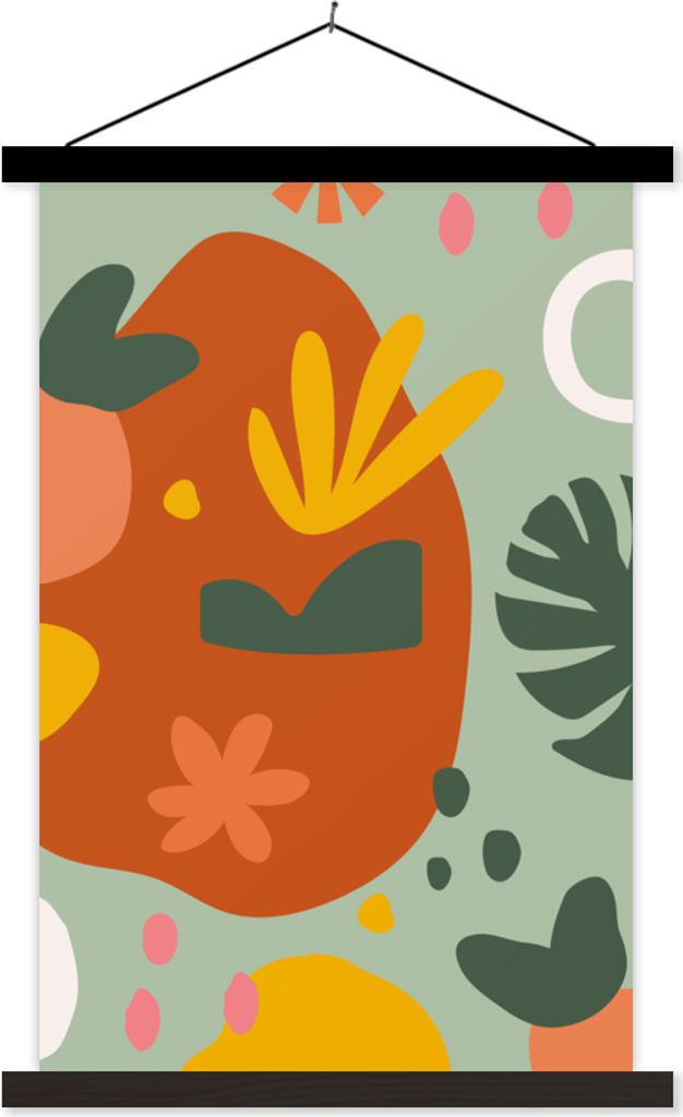 MuchoWow Textilposter Pflanzen - Formen - Muster 60x90 cm mit schwarzem Rahmen - Poster Wohnzimmer