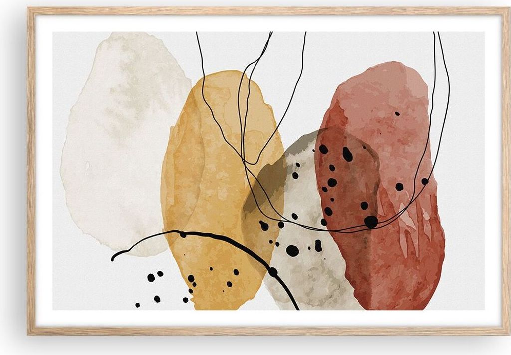 Gerahmtes Poster - Rahmen in heller Eiche - Aquarell Abstraktion Formen - 91,5x61 cm - Wand Bild - Wanddeko - Wandbilder - Kunstposter - Wandposter...