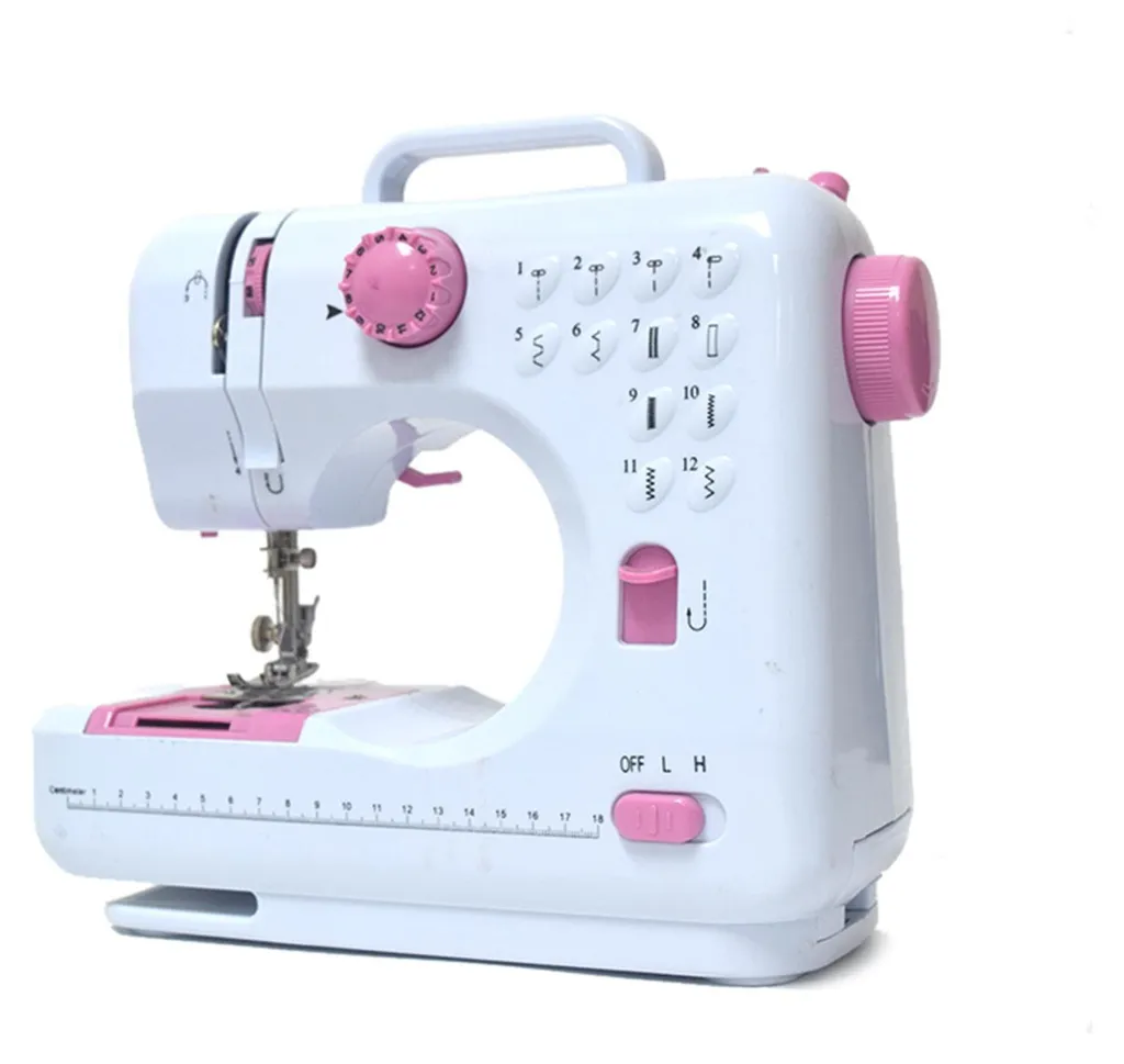 Machine à coudre 12 points de suture avec double fil et sélecteur rose