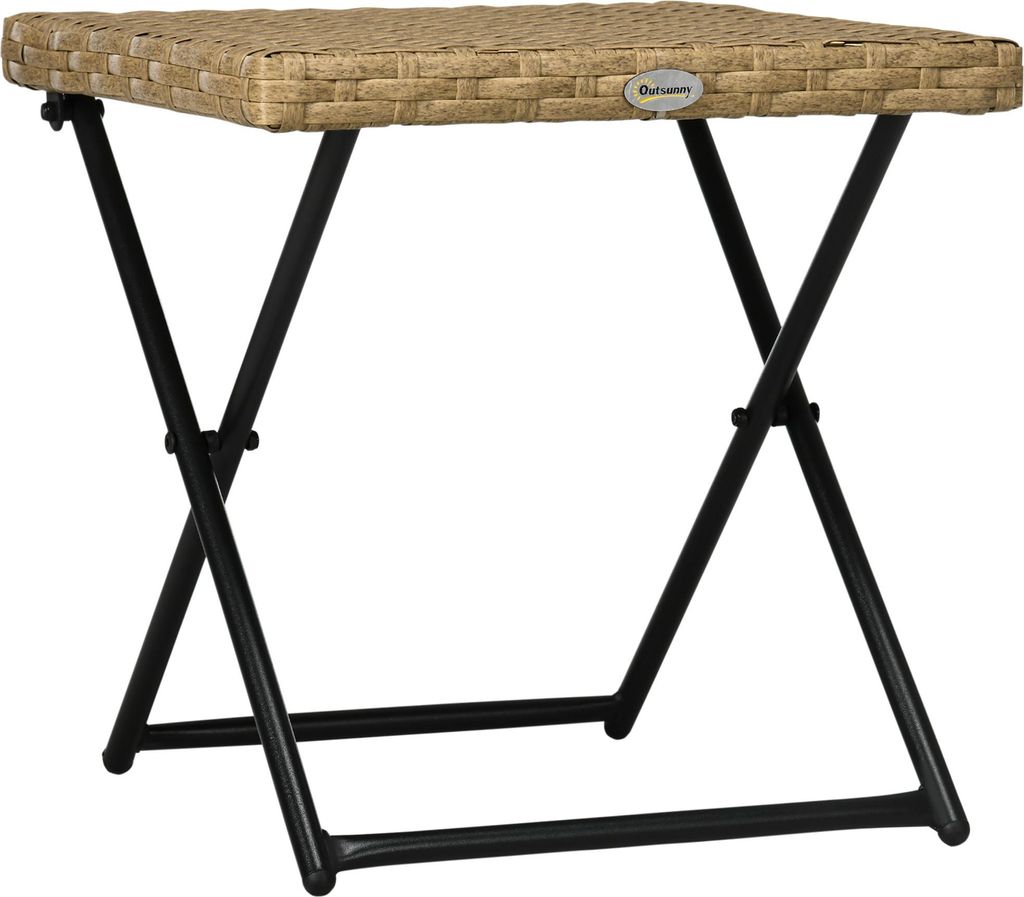 Klappbarer Polyrattan Balkontisch, 40x40x40 cm, pflegeleicht mit Stahlrahmen in Natur