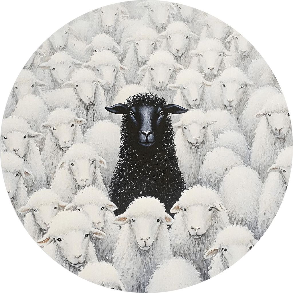 DEQORI Fototapete rund Ø 80 cm 'Das schwarze Schaf' Wand Tapete Leinwand Sticker