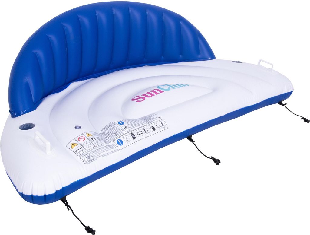SunClub Wasserliege 1 Person 207 x 105 x 71 cm mit Rückenlehne, 2 Getränkehaltern und Verbindungsclip
