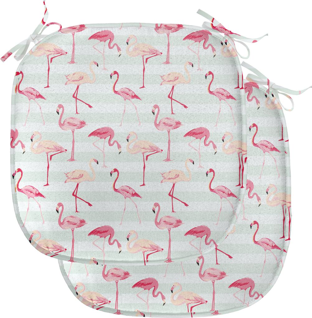 ABAKUHAUS Flamingo Polster für Esszimmerstühle, Striped Pastel Jungle, Dekoratives wasserfestes Kissen mit Riemen für Küchensitze, 40 cm x 40 c...
