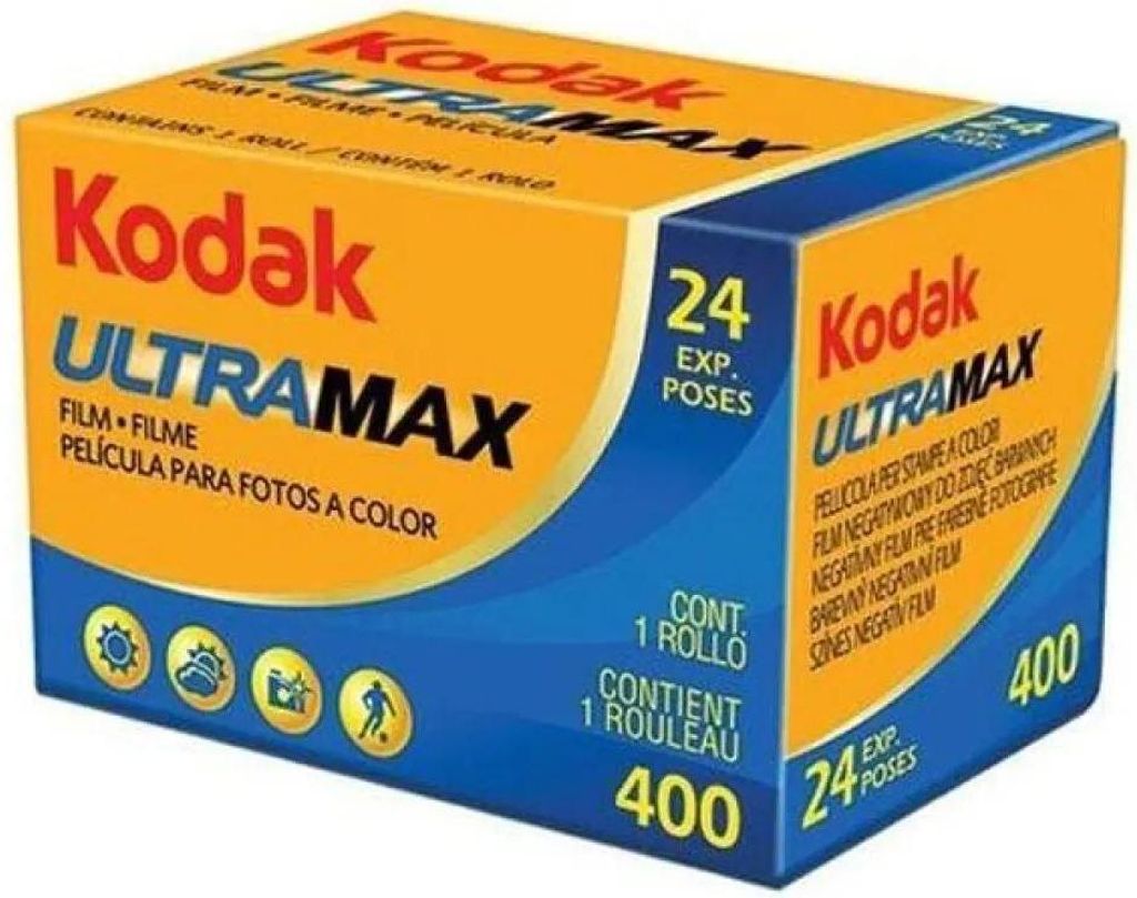 A box of Kodak Ultramax 400 color negative film.