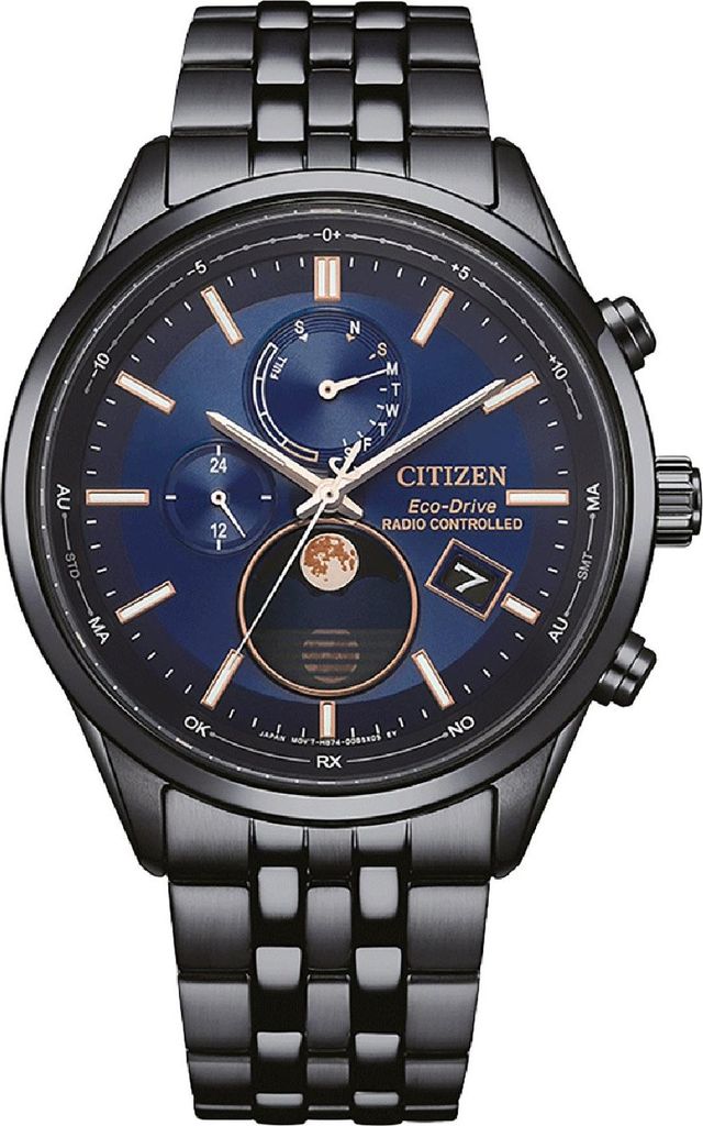 Citizen Herrenuhr: Eco-Drive Funk-Solar, Mondphase, Edelstahl, blaues Zifferblatt - BY1035-56L