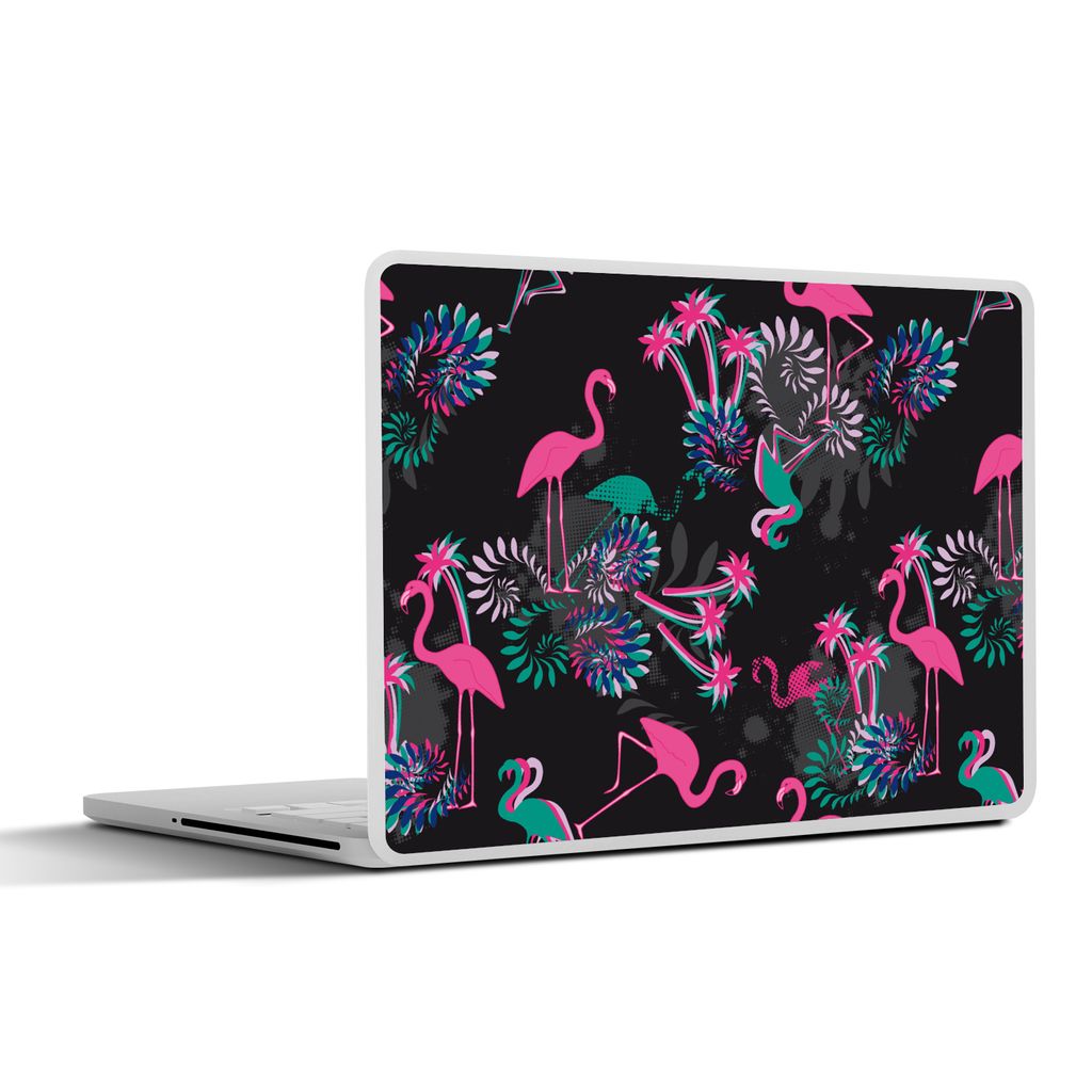 MuchoWow Laptop Aufkleber Sticker Cover Flamingo - Muster - Rosa - Dschungel 30x22 cm - Laptop-Sticker