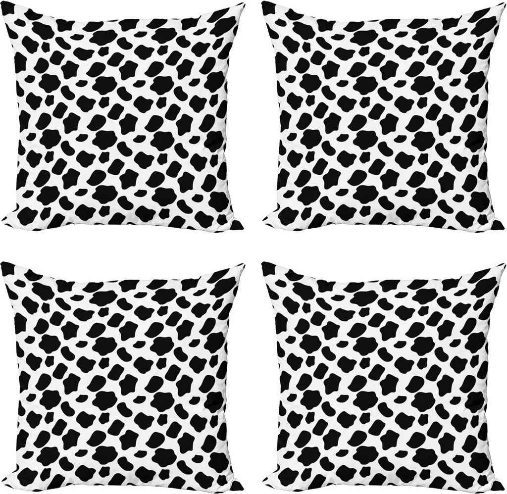 ABAKUHAUS Kuh-Druck Kissenbezug Set (4 Stück), Kuh-Haut mit Spots, Moderner Doppelseitiger Digitaldruck, 40 cm x 40 cm, Weiß schwarz