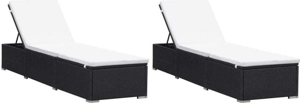 Sonnenliegen mit Auflage 2 Stk. Poly Rattan Schwarz