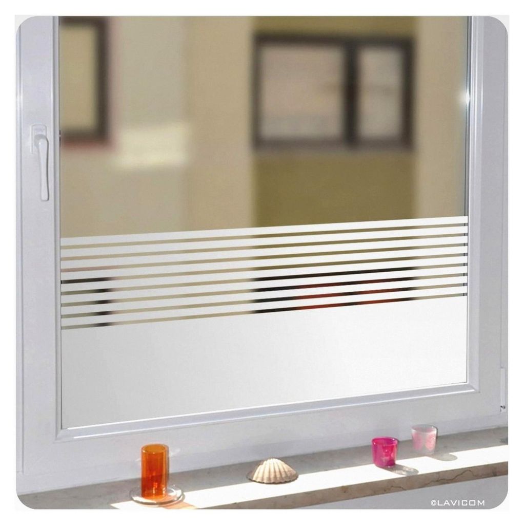 Blickdichte Fensterfolie mit Streifen - Sichtschutzfolie für Fenster - Selbstklebende Milchglasfolie - Für Bad, Küche, Klebefolie, Scheibe - Gla...