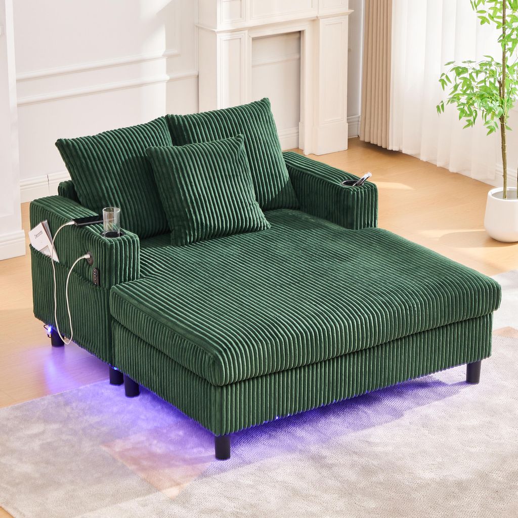 MODFU Chaiselongue mit LED-Ambiente und USB-Anschlüssen,Loungesofa Relaxsessel für Wohnzimmer, Schlafzimmer,Polstersessel Sofa mit seitlichen Get...