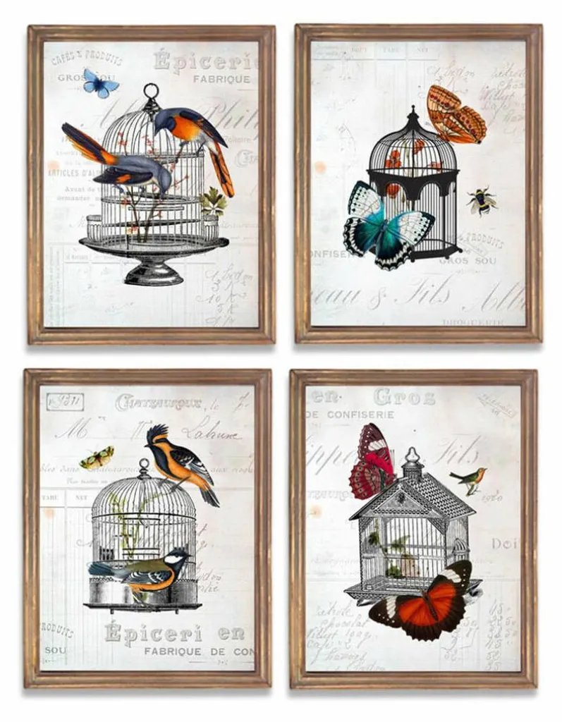 Cadre Mural pour Salon et Chambre : Set de 4 Toiles Cages à Oiseaux