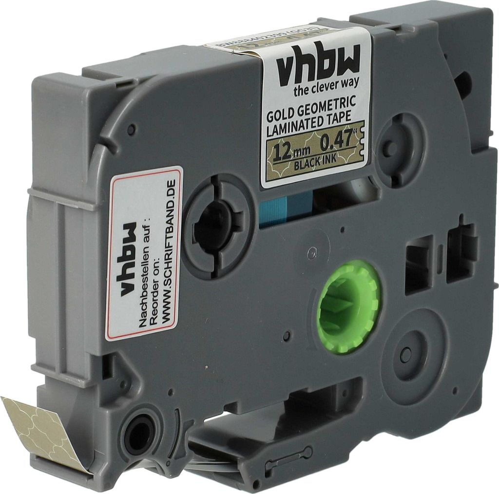 vhbw Schriftband-Kassette kompatibel mit Brother PT 1800+, 1800ECC Etiketten-Drucker 4m x 12mm Schwarz auf Gold (geometrisch), Kunststoff, Laminiert