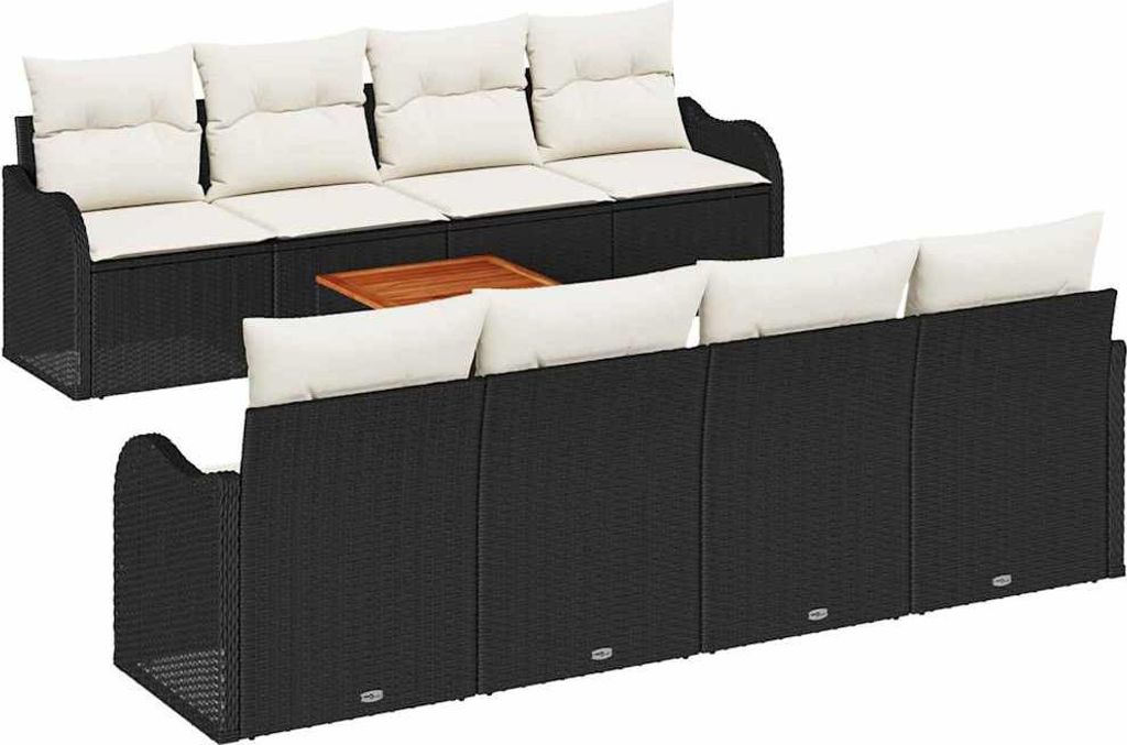 "2026 Aktion" Gartensofa-set - elegantes Design - Sitzgruppe mit Sofa, Tisch - mit Speicher 9 pcs Schwarz und Creme Poly-Rattan - Terassenmöbel Ne...