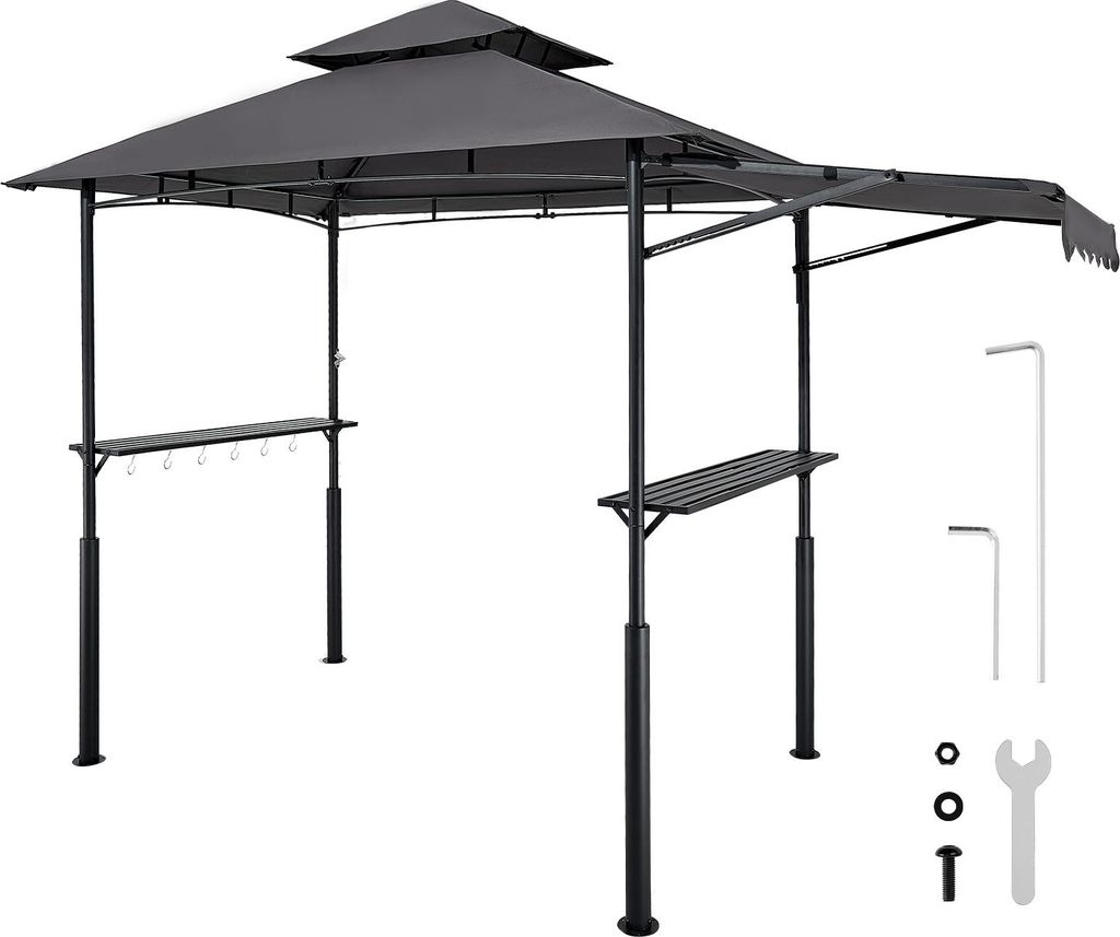 VEVOR Grillpavillon, 2430x1500x500mm, Grillüberdachung Außengrill, 2-stufige BBQ-Gazebo-Überdachung, Doppeldach Gartenpavillon mit verstärkten ...
