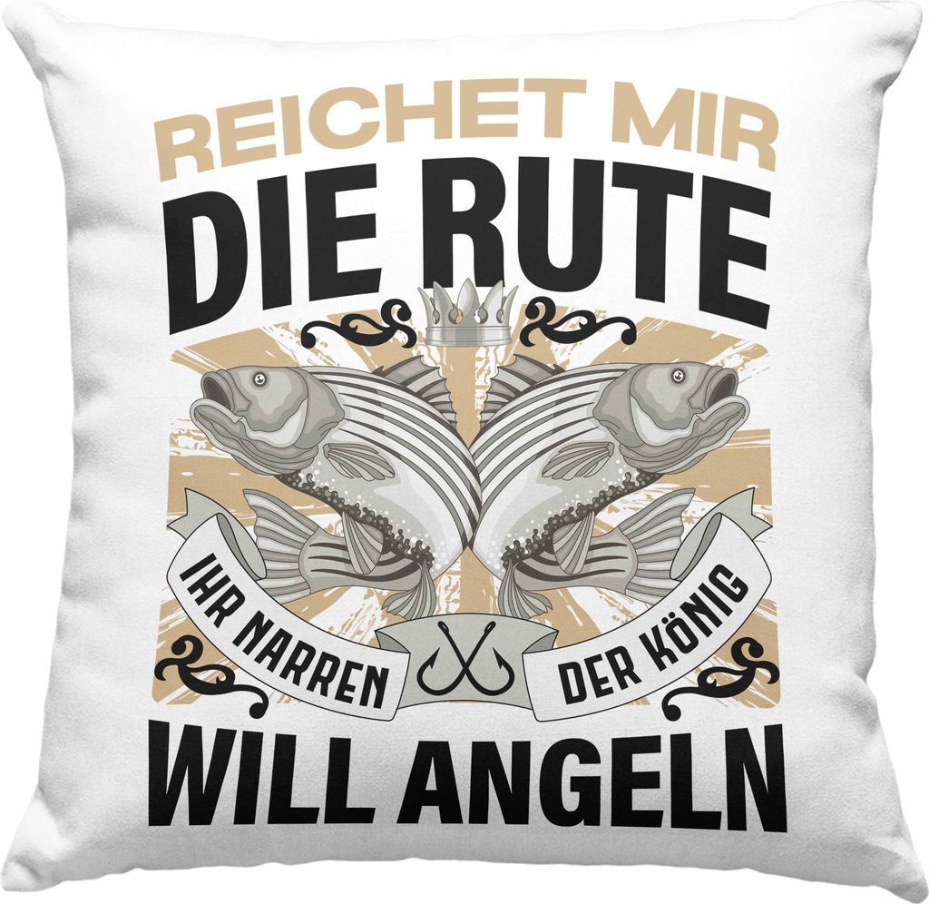 Trendation - Angler Deko-Kissen mit Füllung 40x40 Geschenk Männer Spruch Lustig für Fischer Geschenkidee Angeln Fischen (Blau)