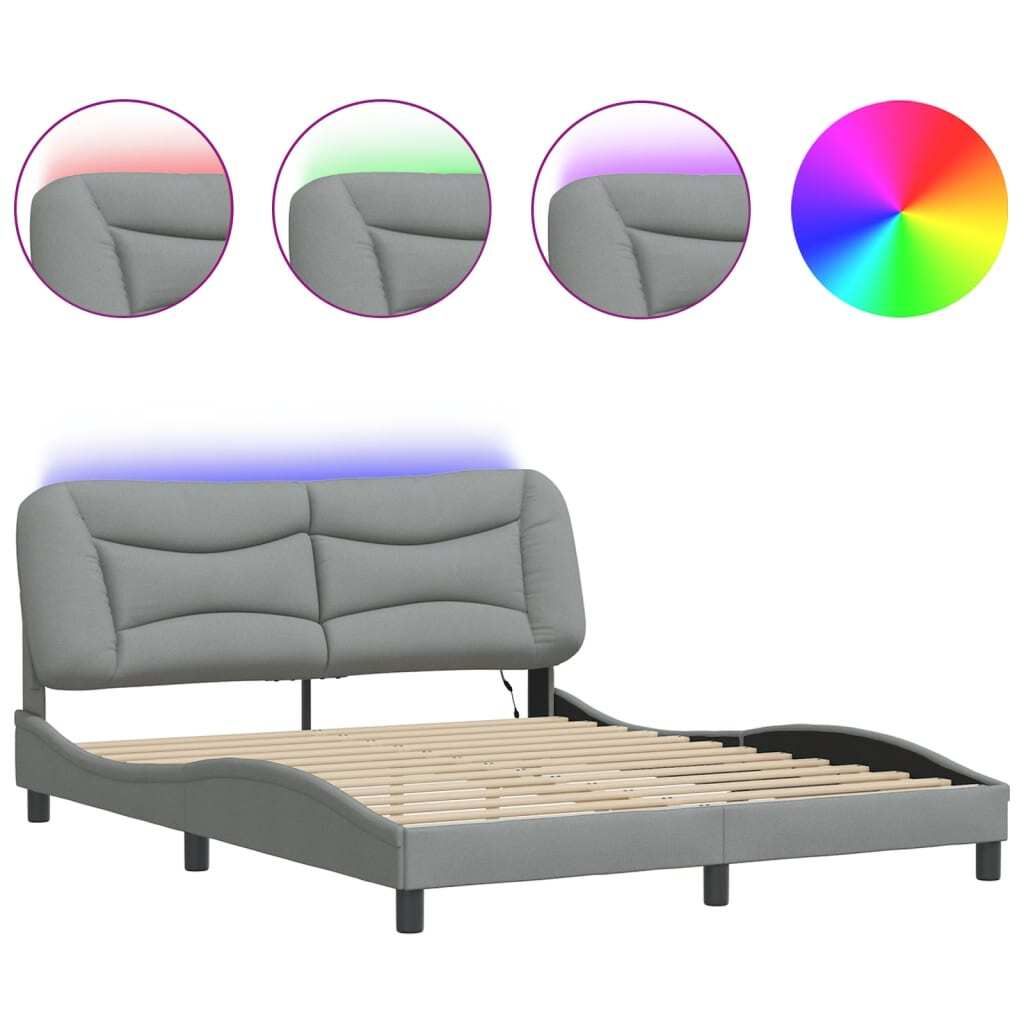 Bettgestell mit LED ohne Matratze "Hvar" Hellgrau 160x200 cm Stoff
