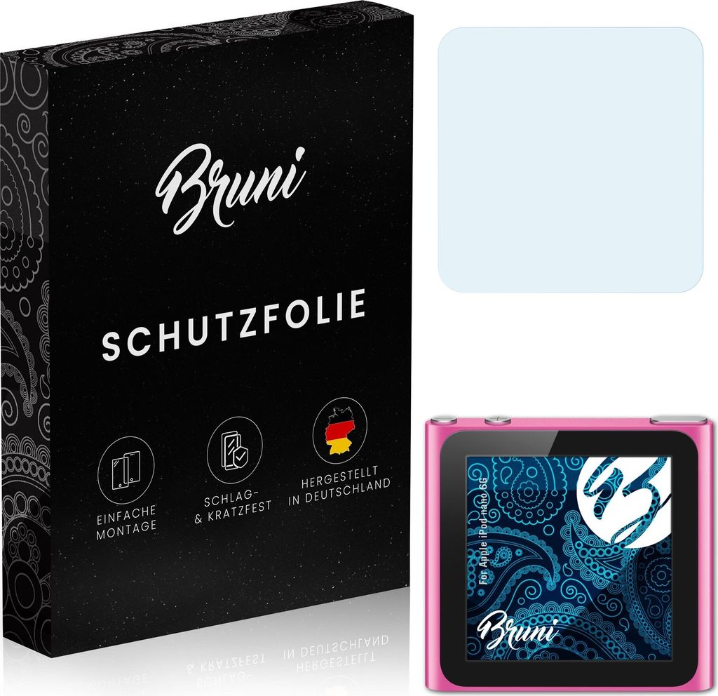 Bruni Basics-Clear 2x Schutzfolie kompatibel mit Apple iPod nano 6G Folie