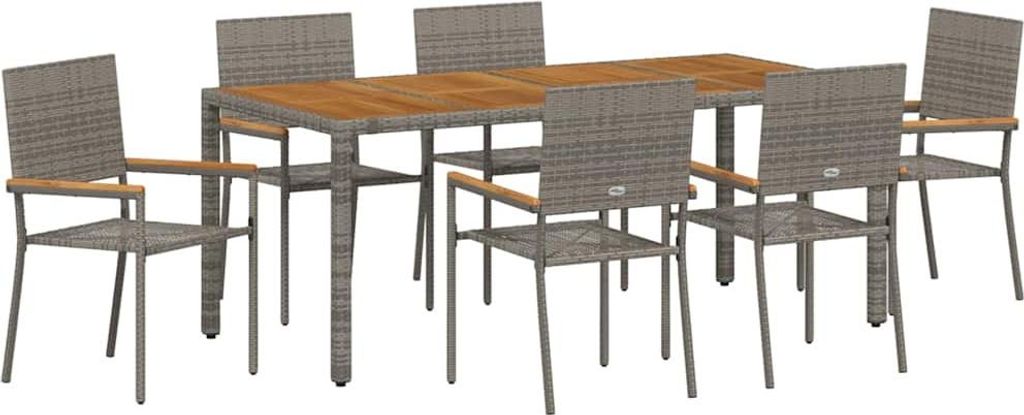 vidaXL Garten Essgruppe 7 pcs Grau Poly-Rattan