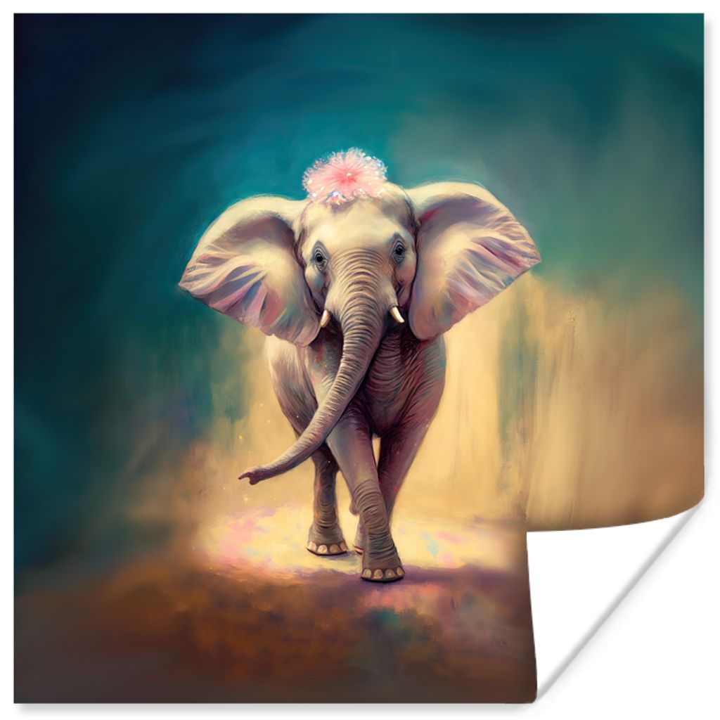 MuchoWow Poster Elefant - Tiere - Malen - Blumen - Porträt 75x75 cm - Wand Dekoration