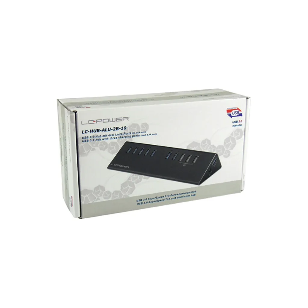 LC-Power LC-HUB-ALU-2B-10 Hub USB 3.2 Gen 1 Noir en Aluminium Robuste