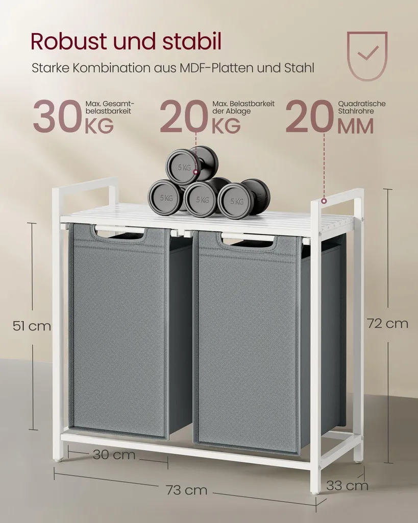 Panier à linge tri sélectif 2 bacs avec tablette pour optimiser l'espace - 6