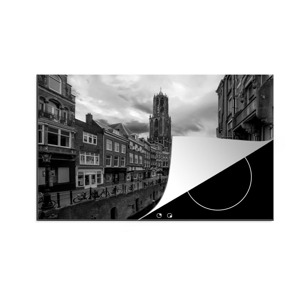 KitchenYeah Herdabdeckplatte Die Grachten im Zentrum von Utrecht in den Niederlanden - schwarz und weiß , 78x52cm, Küche Deko, Glaskeramikkochf...