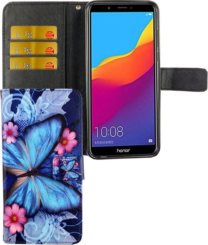Handyhülle Tasche für Handy Huawei Honor 7C Blauer Schmetterling
