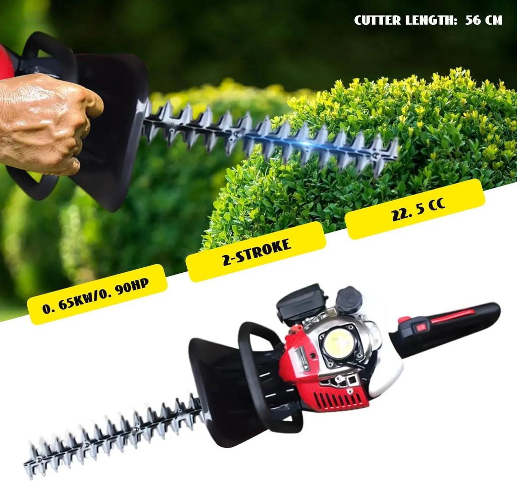 Benzin Heckenschere - Zweitakt Trimmer - 22,5 cm³ Einzylinder Luftgekühlt - Leerlauf 3.500 U/min - 90–105 dB - Rot