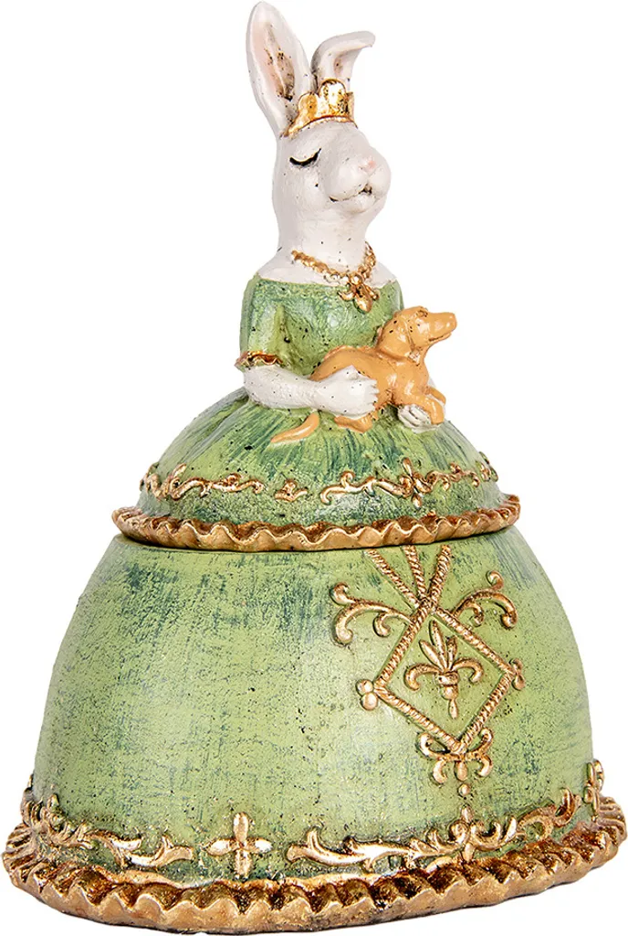 Boîte à bijoux beige et verte au design de lapin champêtre