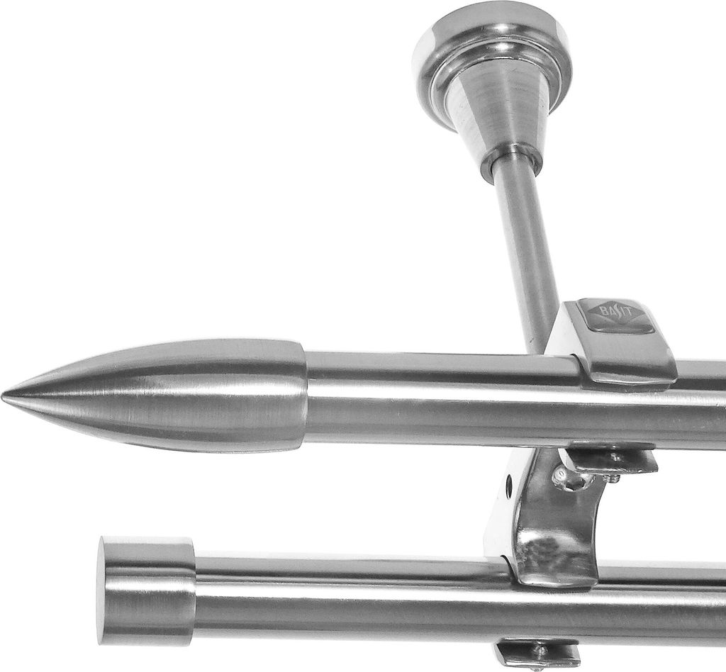 Gardinenstange Ø 20mm Metall in Edelstahl Look 2-läufig Deckenbefestigung D61 RR