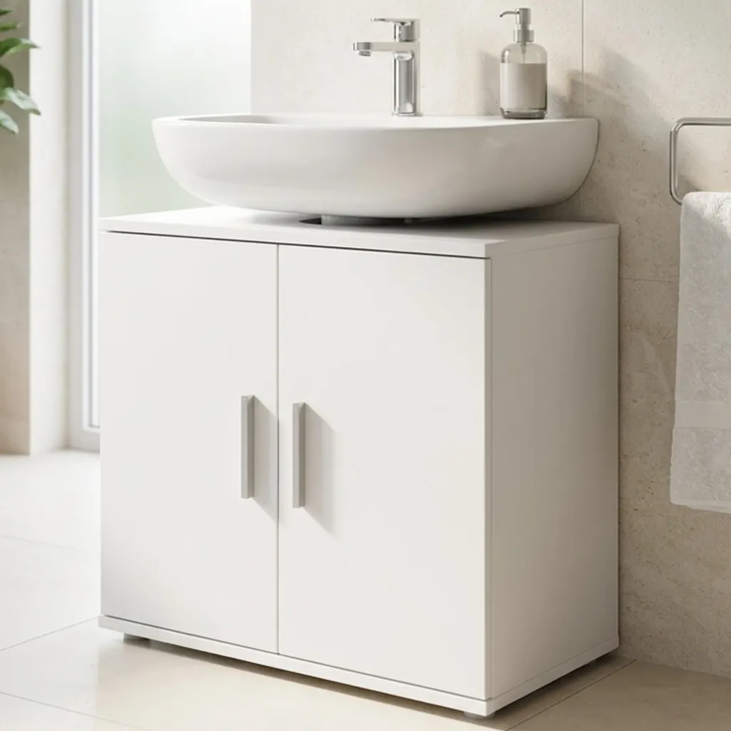 Rangement sous-vasque gain de place 60 cm blanc pour petite salle de bains