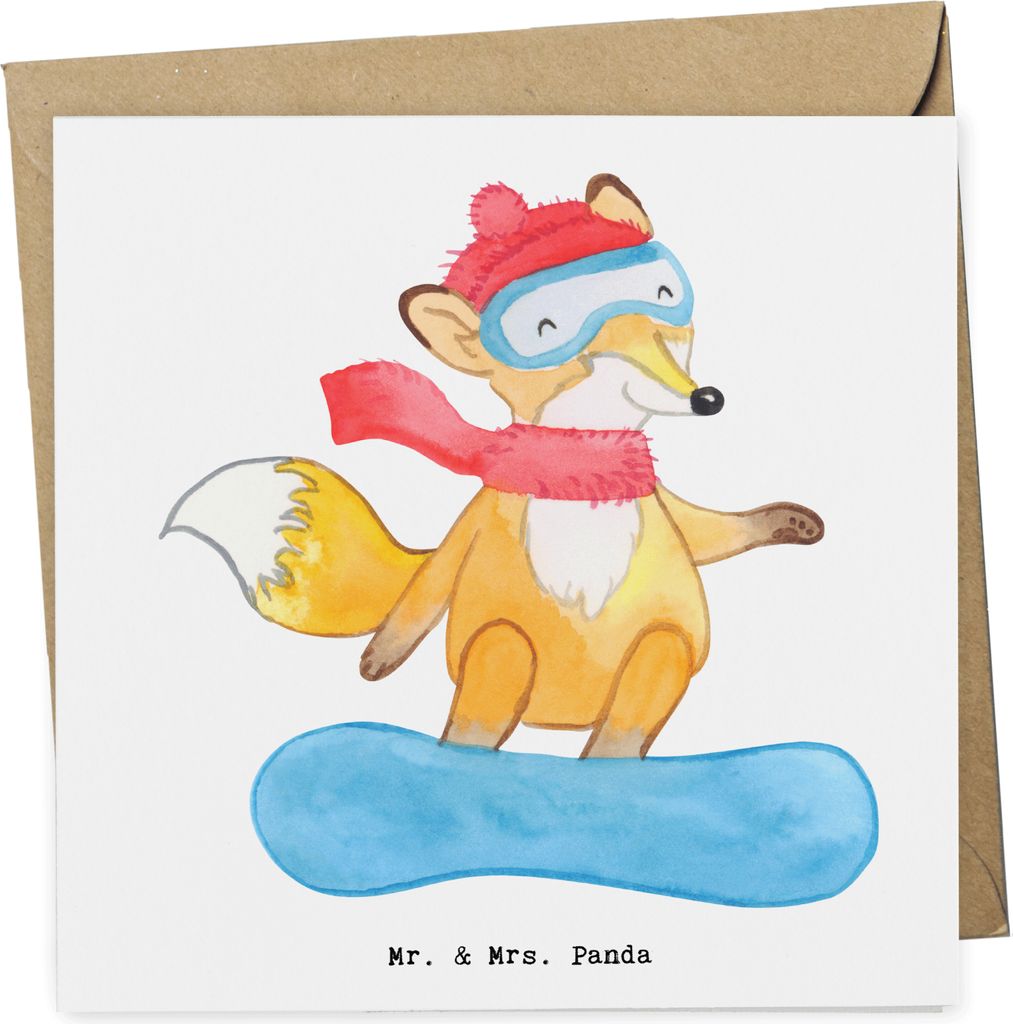 Mr. & Mrs. Panda Grußkarte Hase Snowboarden - Weiß - Geschenk, Snowboardschule, Klappkarte, Glückwunschkarte, faltkarte, anlasskarte, Snowboard,...