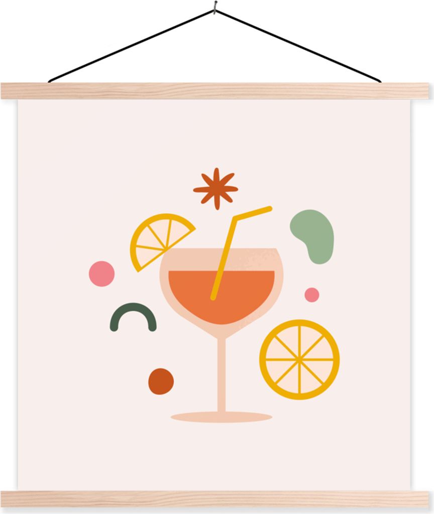 MuchoWow Textilposter Cocktail - Formen - Sommer 60x60 cm mit holzfarbenen Rahmen - Wanddekoration