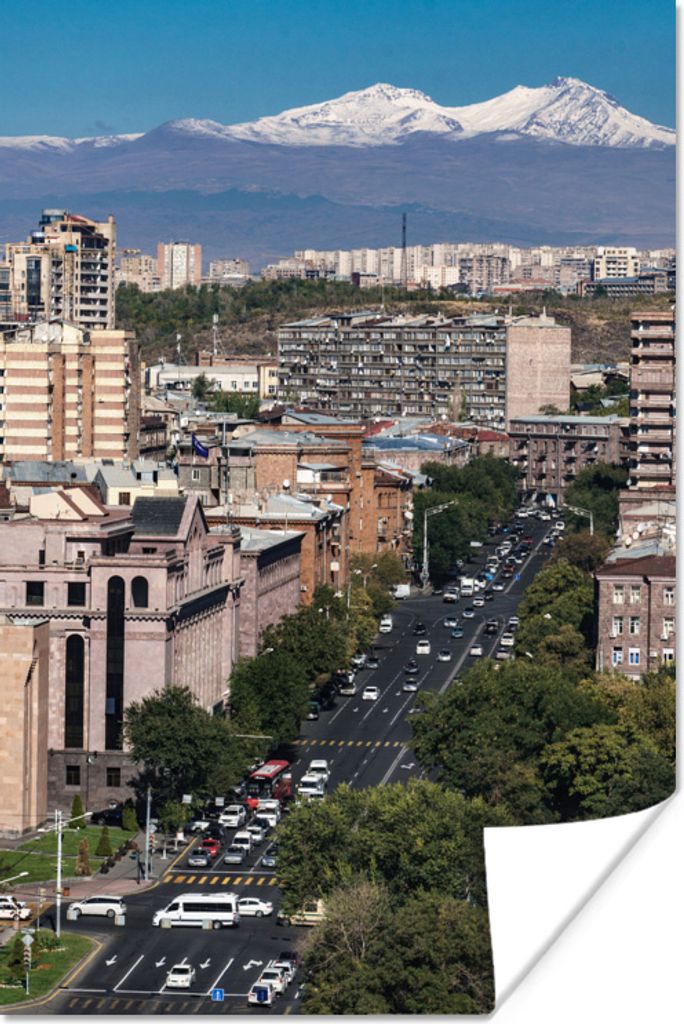 MuchoWow Poster Stadtbild von Eriwan in Armenien mit dem Ararat 80x120 cm - Papierdruck