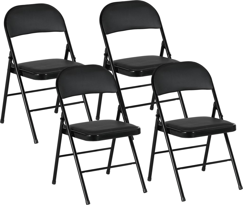 4er-Set Klappstühle, Tragbare Bürostühle, Metallbeine, Faltstuhl für Büro, Empfang, Wartezimmer, Kunstleder, Schwarz