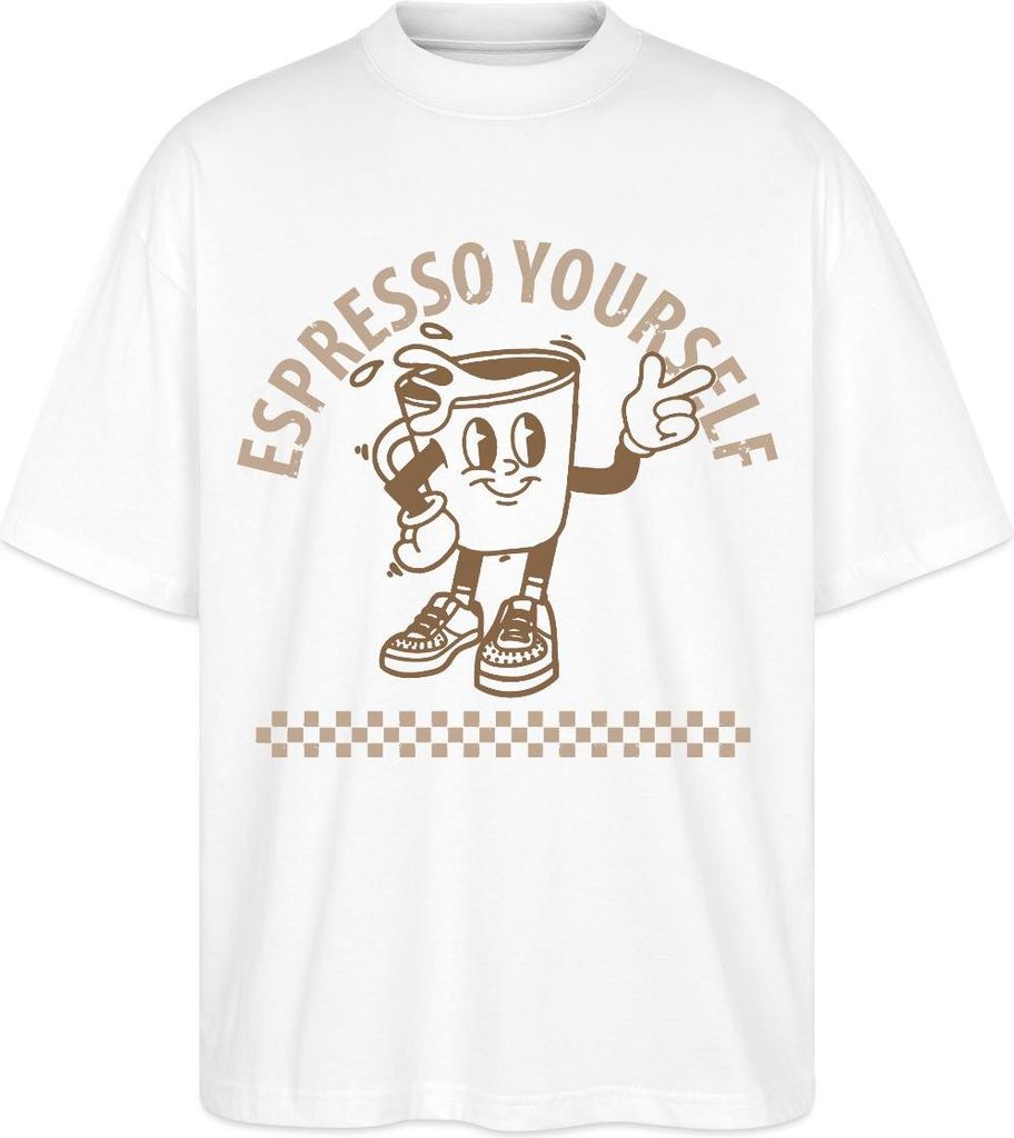 Spreadshirt Espresso Yourself Lustiges Coffee Lover Oversize Uni T-Shirt, S, Weiß