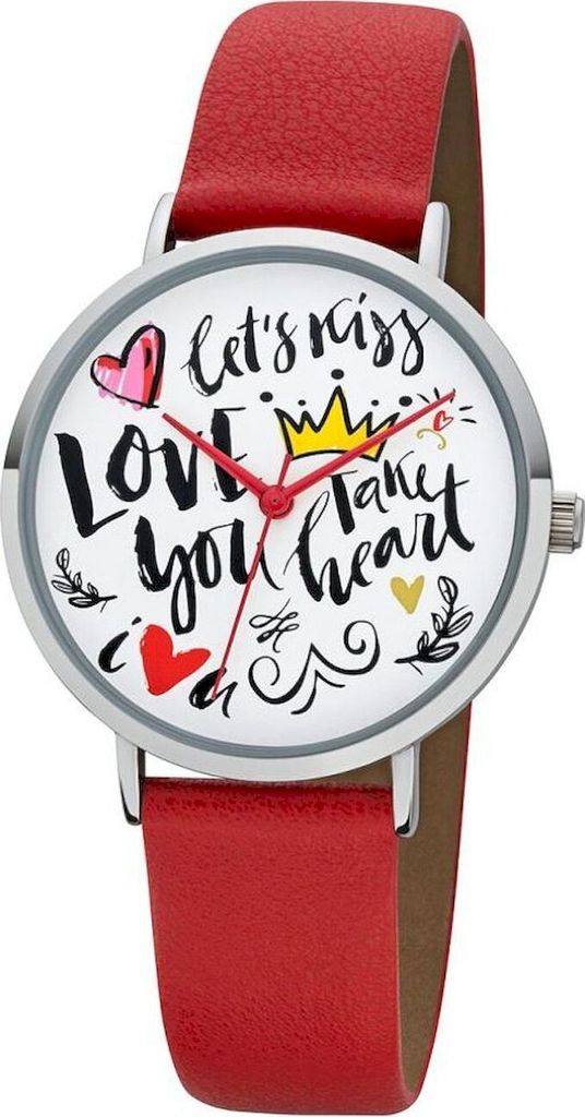 Regent Damen Uhr Scribble Look BA-513 Leder Armbanduhr Fancyline rot