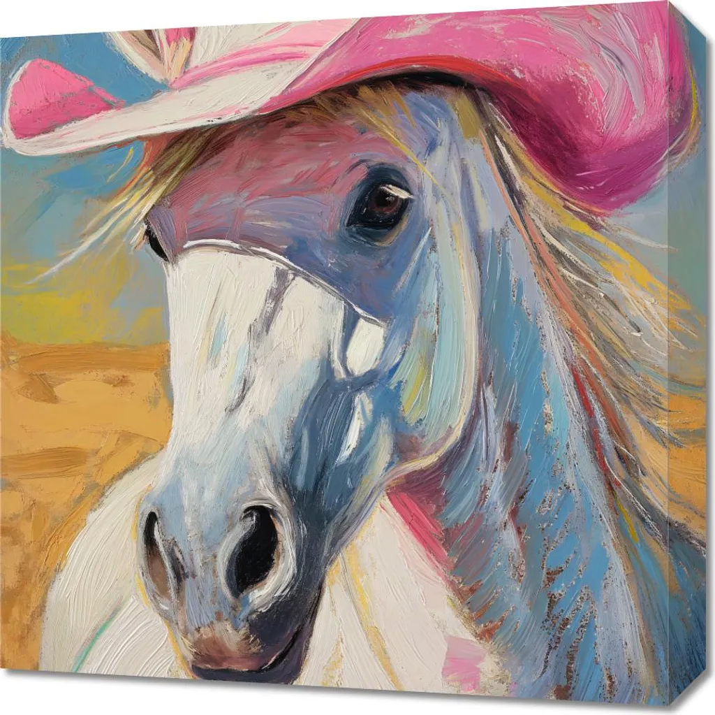 Quadro 50x50cm Donna con Cappello Rosa - Stampa su Tela Canvas Moderna