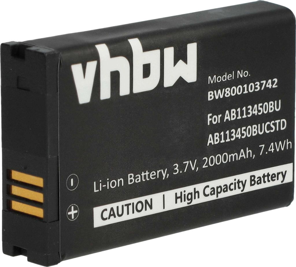 vhbw Akku Ersatz für Samsung AB113450BU, AB113450BUCSTD für Handy Smartphone Telefon (2000 mAh, 3,7 V, Li-Ion)